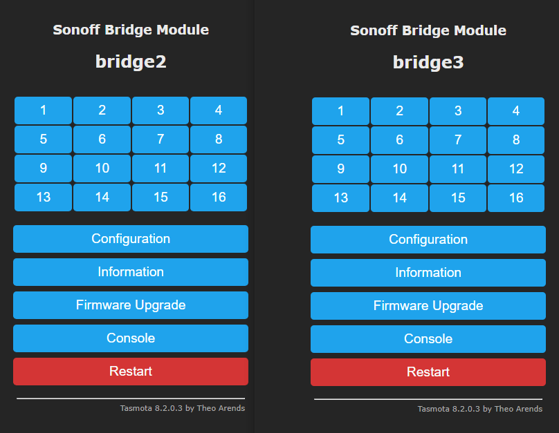 Sonoff RF Bridge Tasmota UIs
