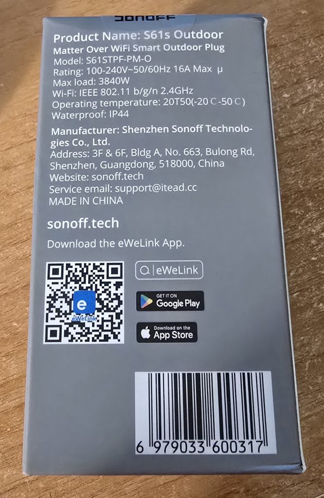 Sonoff S61S outdoor smart plug