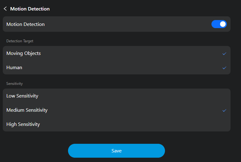 One of the settings panels in the webview