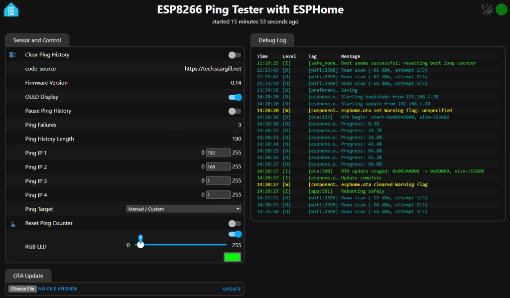 ESP8266+ESPHome Ping Tester - Evolution
